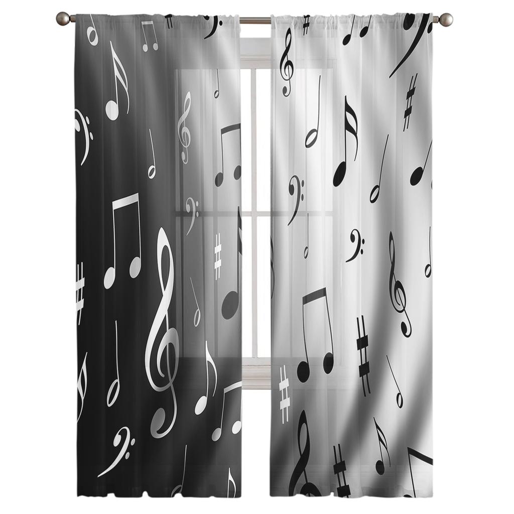Волна воды музыка черно-белые музыкальные ноты прозрачные шторы для гостиной спальни украшения оконные вуали утренняя тюлевая занавеска