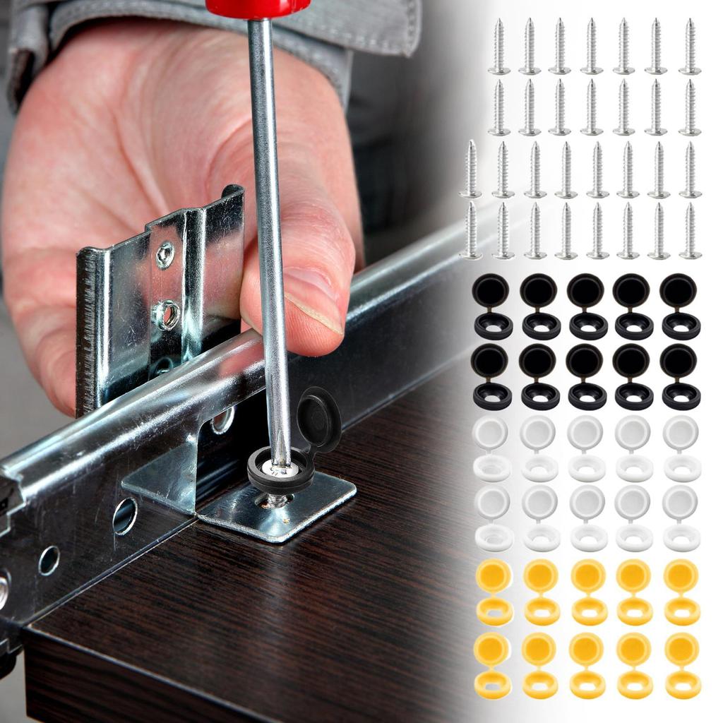 30pcs Screws and 30pcs Screw Covers Caps set Hinged Nails Cover Dustproof Waterproof Screw Caps Wood Screws Fittings Screw Cover