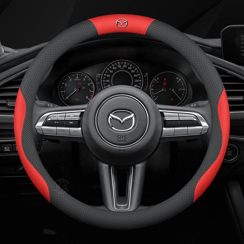 2026 For Mazda Steering Wheel Cover Genuine Leather Carbon Fiber Fit Axela Atenza CX30 CX4 CX5 CX8 CX3 CX9 CX50 CX60 CX70 CX80 MX30