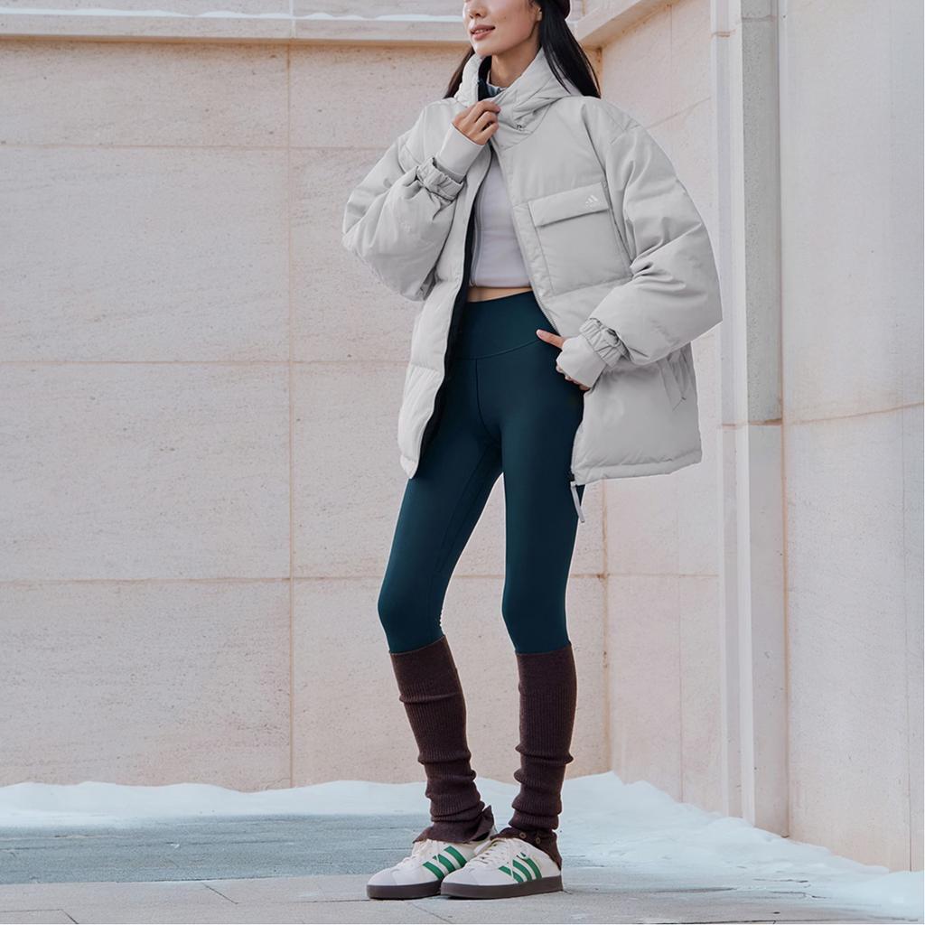 adidas Куртка пуховая однотонная с капюшоном и длинными рукавами, унисекс, верхняя одежда KQ5541