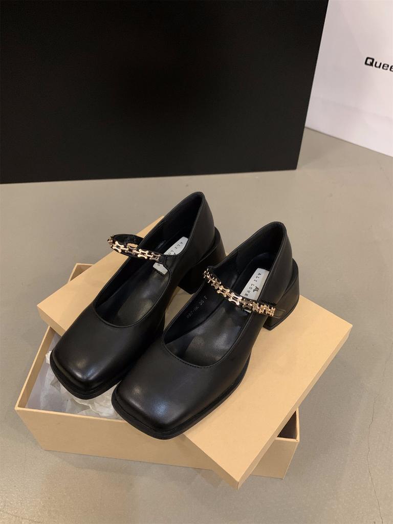 Туфли на толстом каблуке, черные туфли Мэри Джейн из кожи, женские туфли 2024 года, новые весенние, осенние и зимние французские вечерние туфли