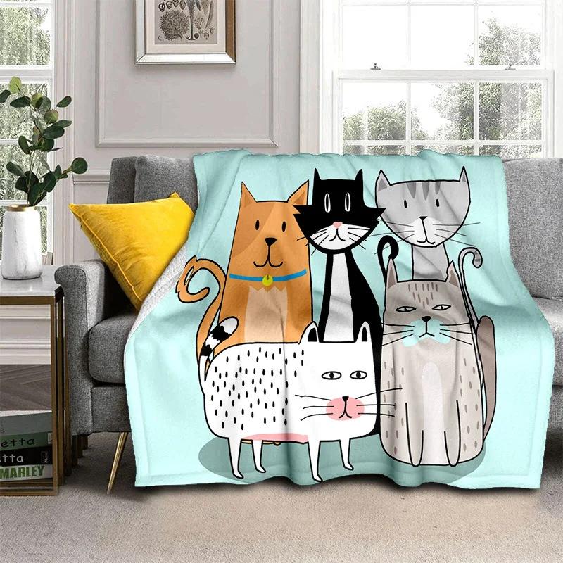 Cartoon Cat Flannel Comfortable Warm Blanket Children'S Gift Fluffy Soft Blanket Sofa Nap Portable Blanket