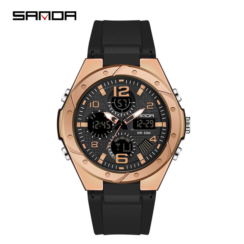 Sanda Men's Large Dial Multifunctional Waterproof Sports Watch with Alarm