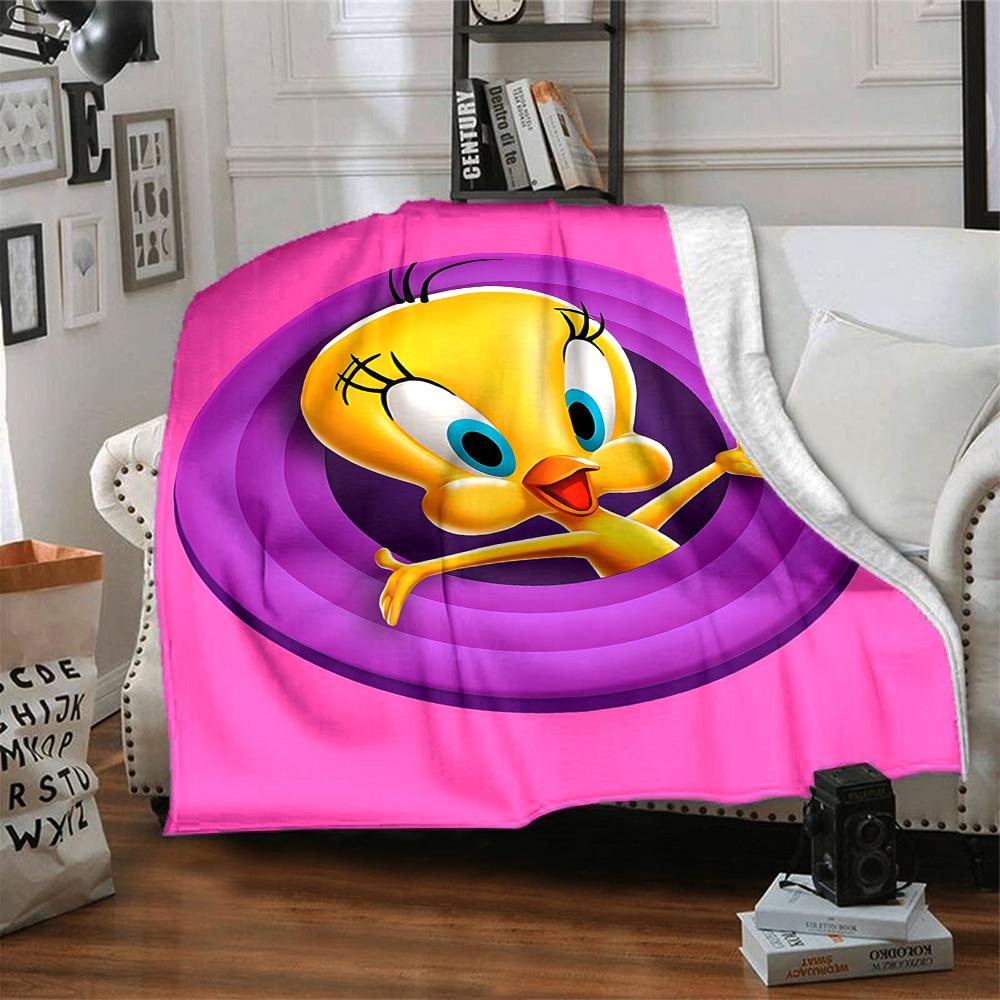 Tweety Bird Circle Flannel Blanket Super Soft Warm Cozy Blanket For Sofa Bed Office Travel Allseason Home Decor Gift