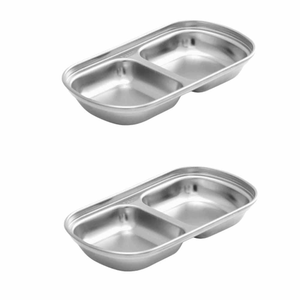 2Pcs Stainless Steel Seasoning Dish 2/3/4 Grid Thickened Divided Dip Bowls Easy Clean Stackable Vinegar Soy Spice Condiment Tray