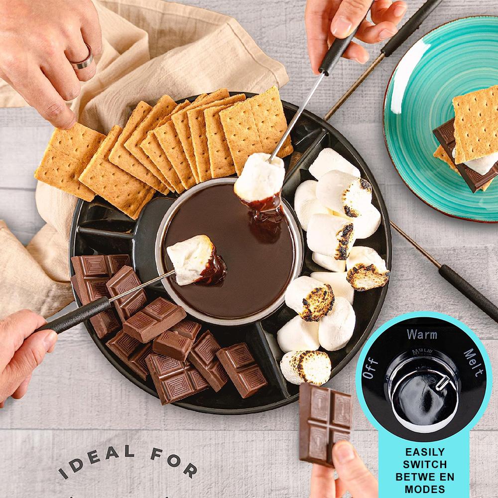 Electric Fondue Maker Set With 2 Forks/Removable Serving Tray & Melting Warming Setting/Great for