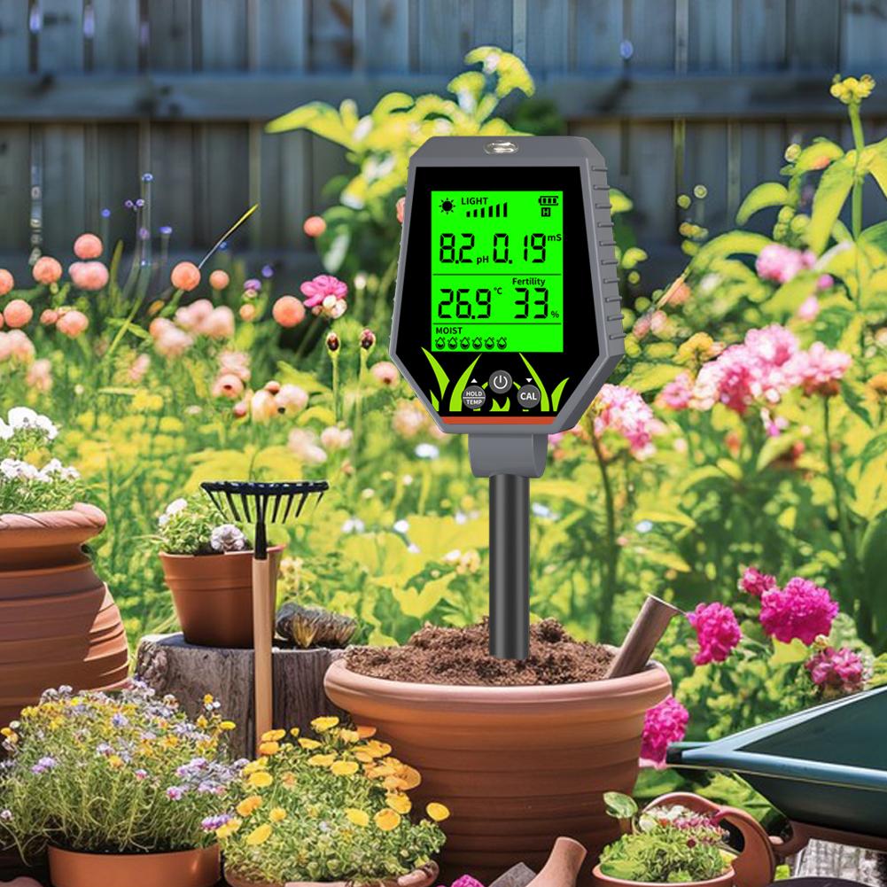 Yieryi 6-in-1 Digital Soil Tester Meter for PH,Moisture,Fertility,TempSunlight&Humidity Portable Soil Nutrient Analyzer with LCD