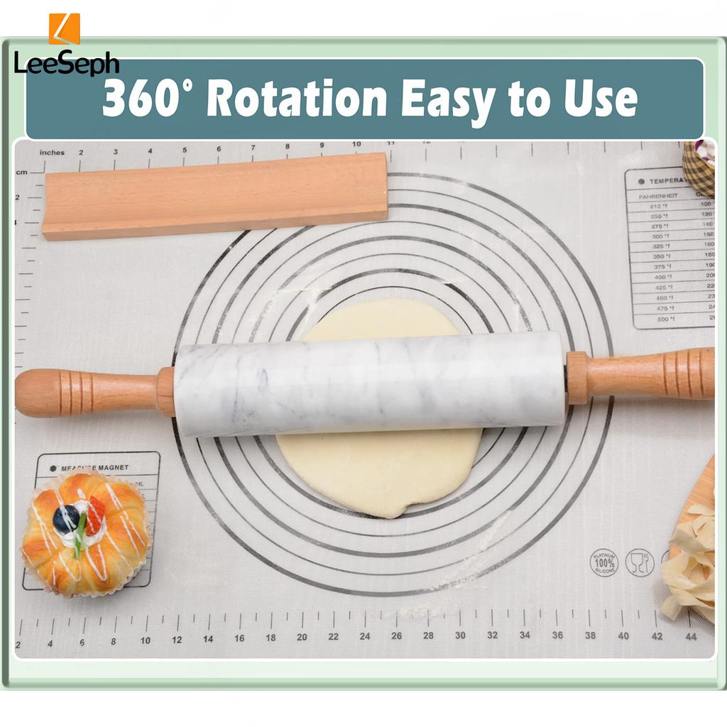 Мраморная скалка с деревянной ручкой и деревянной подставкой, скалка с антипригарным покрытием для теста для пиццы, выпечки хлеба и кухонных принадлежностей