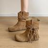 Ретро бахрома короткие ботинки женские осенние новые темпераментные универсальные с круглым носком ботинки на наборном каблуке с внутренней платформой ковбойские ботинки