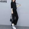 Women's Fashion Casual Spring Autumn Solid Color Print Long Sleeve POLO Neck Trousers Pants Suits