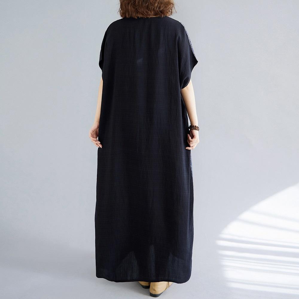 Короткий рукав Плюс размер винтажный пэчворк новые платья для женщин повседневное свободное длинное летнее платье