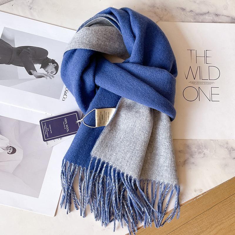 Шарфы из 100% чистой шерсти для мужской осени и зимы, серый двусторонний, высококачественный подарок для парня, мужская кашемировая шаль