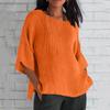 Women's Fashion Seven-Part Sleeve Pleated Round Neck Solid Colour Loose Casual Shirt Top
