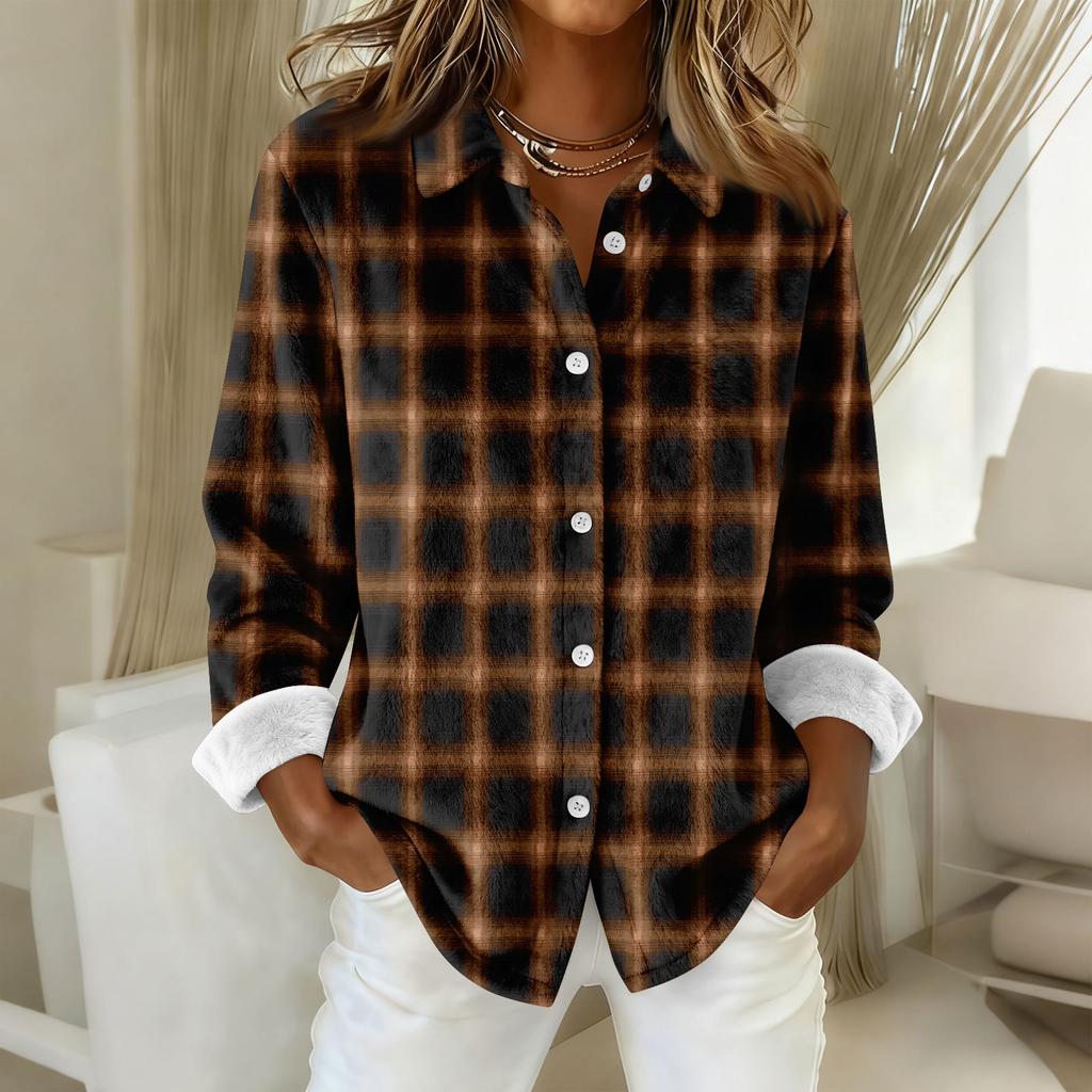 Женская рубашка-блузка с принтом и пуговицами, длинный рукав, повседневный базовый рубашечный воротник, обычный топ