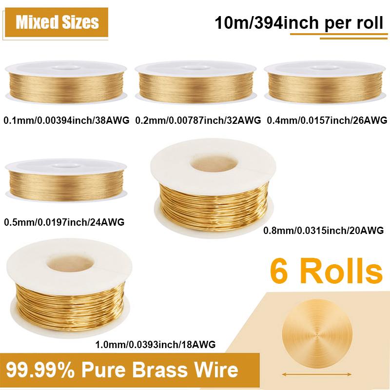 38AWG-18AWG латунная медная проволока 6/5/3 рулона гибкая металлическая скульптурная проволока для ювелирного дела, сантехнических и электрических соединений, механических компонентов,