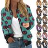Jackets For Women Long Sleeve Lightweight Zip Up Cropped Halloween Print Outerwear Casual Quilted Jackets With Pockets