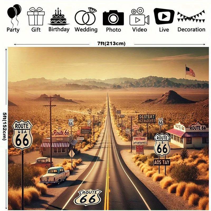 1 Route 66 backdrop, background decoration, room, photo studio props - suitable for home decoration, party