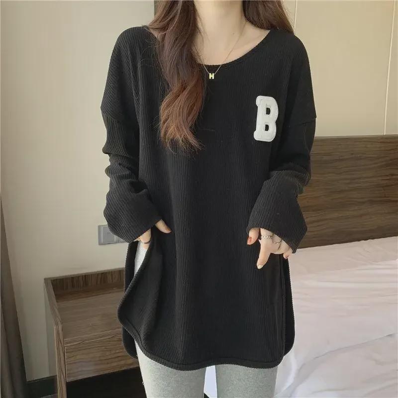 Женский топ с длинными рукавами и вышивкой, новая коллекция 2025 года — универсальный, облегающий, большого размера для весны, осени и зимы.