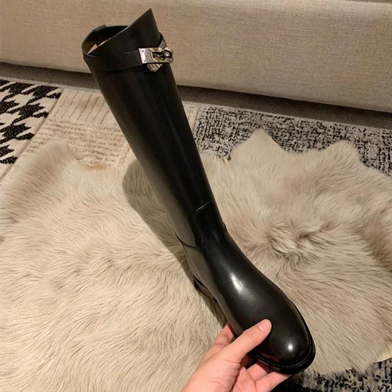 Женская обувь Зимние женские высокие сапоги на платформе Модные толстые подошвы на плоской подошве с круглым носком до колена с боковой молнией Рыцарские сапоги