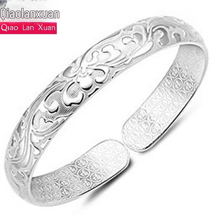 Qiaolanxuan Fashion 925 Sterling Silver Flower Open Bracelet for Women