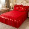 Ярко-красная свадебная кружевная юбка-кровать, полностью хлопковое покрывало из чистого хлопка, стеганое постельное белье с китайской вышивкой