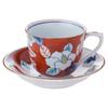 Ranchant Coffee Cup Saucer Multi Colorful Sasanqua Flower Arita Ware Made In Japan (Red) Bowl 10.5x8x6.5 Plate14x2.7cm
