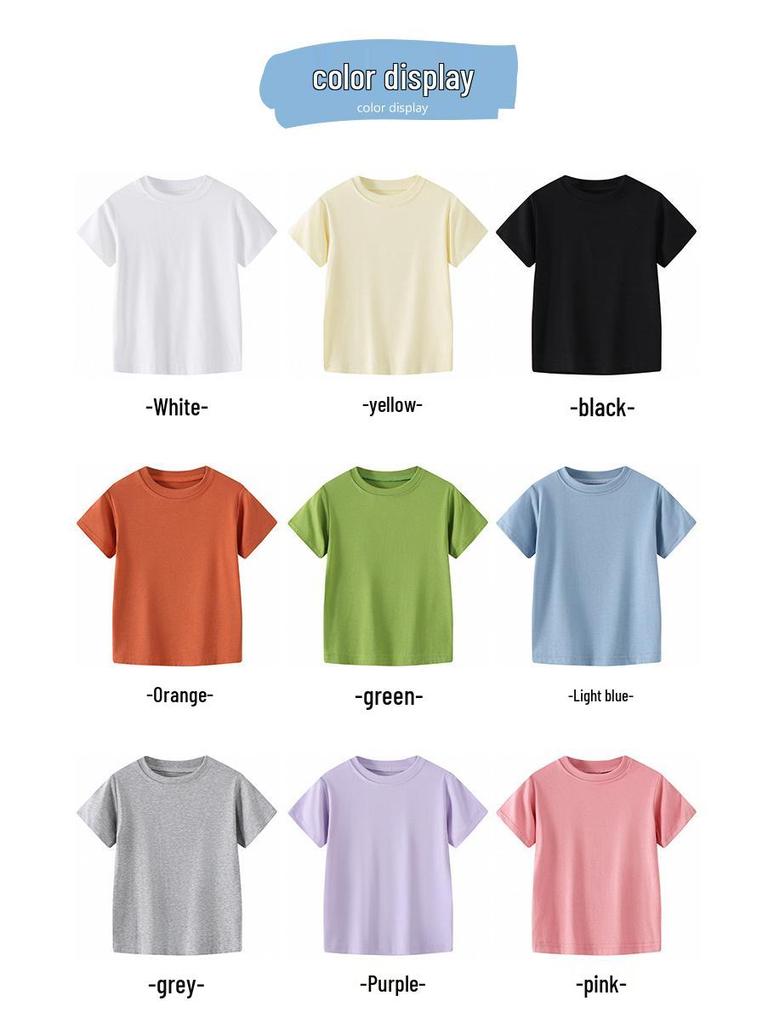 Kids' Short-Sleeve Summer T-Shirt - Korean Style Solid Color Round Neck for Boys & Girls