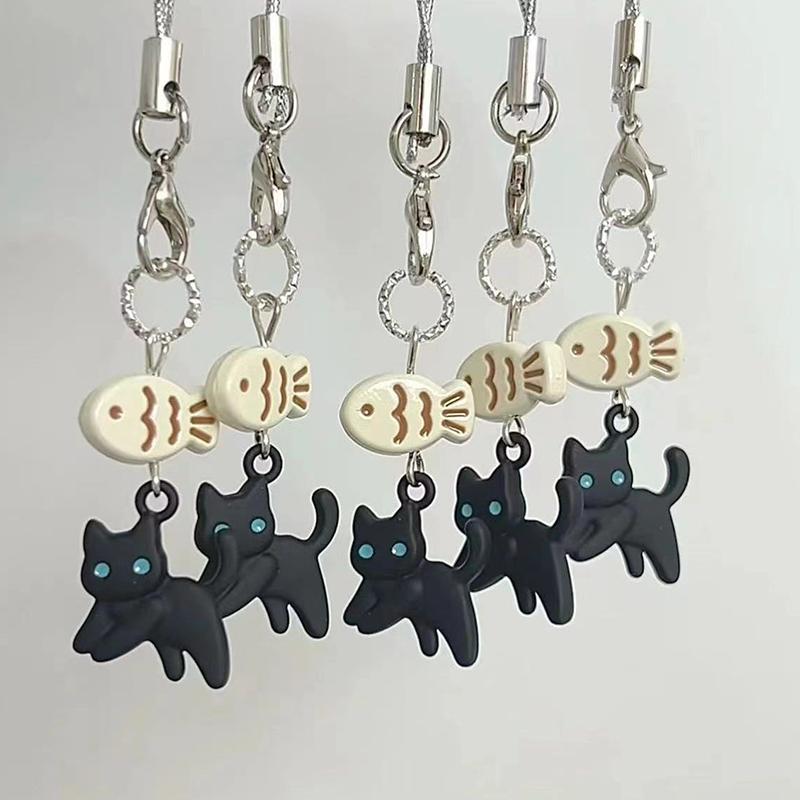 Милый брелок с черным котом, мультяшная цепочка для мобильного телефона, подвеска для камеры, декоративная цепочка для сумки, кавайный брелок