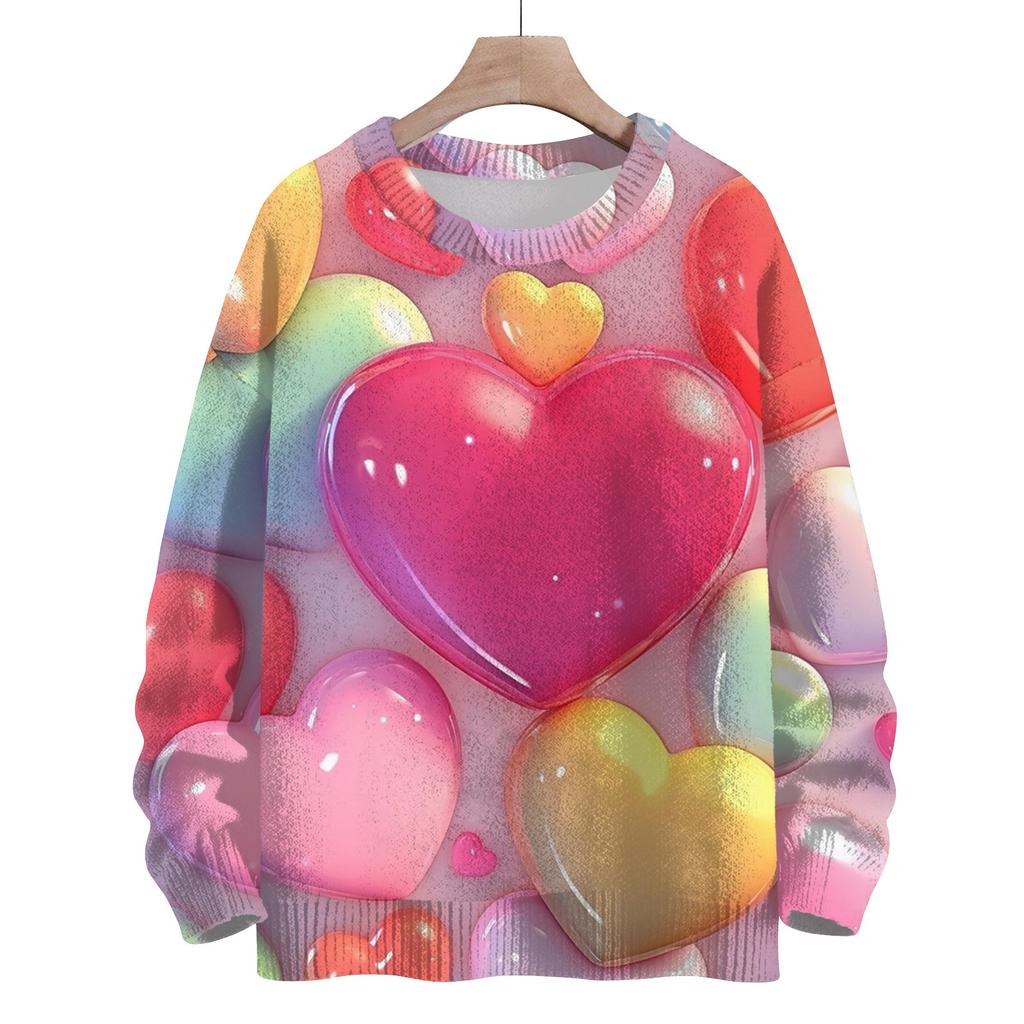 Женская спортивная одежда ко Дню святого Валентина, вязаный свитер, милая рубашка, круглый вырез, пуловер