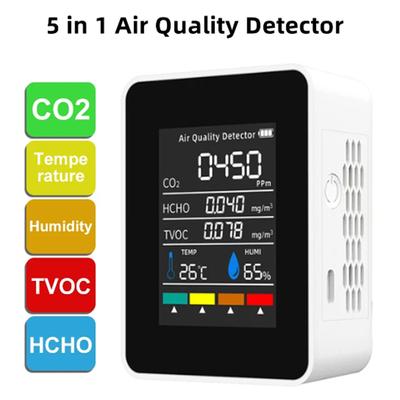 5 в 1 цифровой монитор качества воздуха CO2 HCHO TVOC монитор влажности и температуры тестер CO2 ЖК-дисплей перезаряжаемый