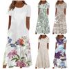 Women's Summer Casual Fashion Floral Print Short Sleeve Round Neck Pocket Dress