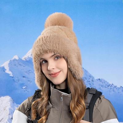 Женская осенне-зимняя теплая меховая защитная шапка для ушей, устойчивая к холоду, имитация вязаной шапки, милая, милая шапка-шарф для волос