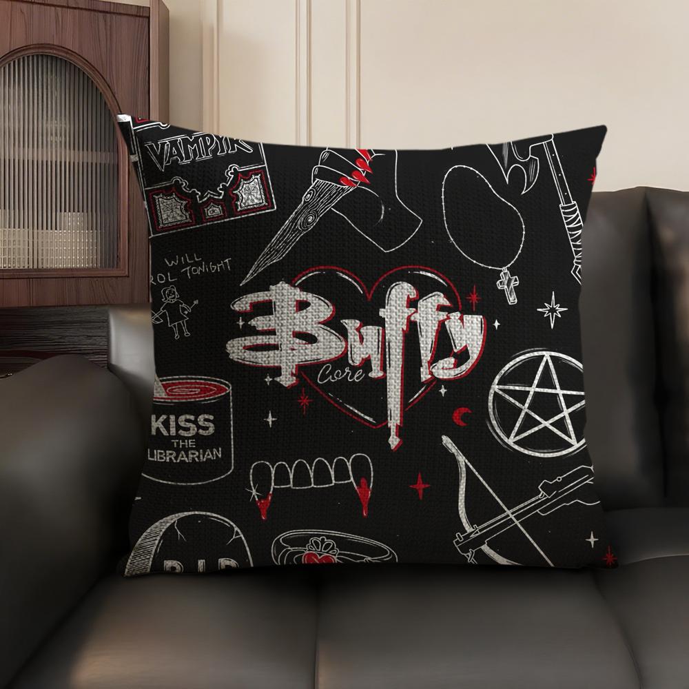 BBuffy Vampire Slayer  Cushion Cover Natural Linen Organic Fabric DoubleSided Printing Sofa Home Decor Gift Pillow Case