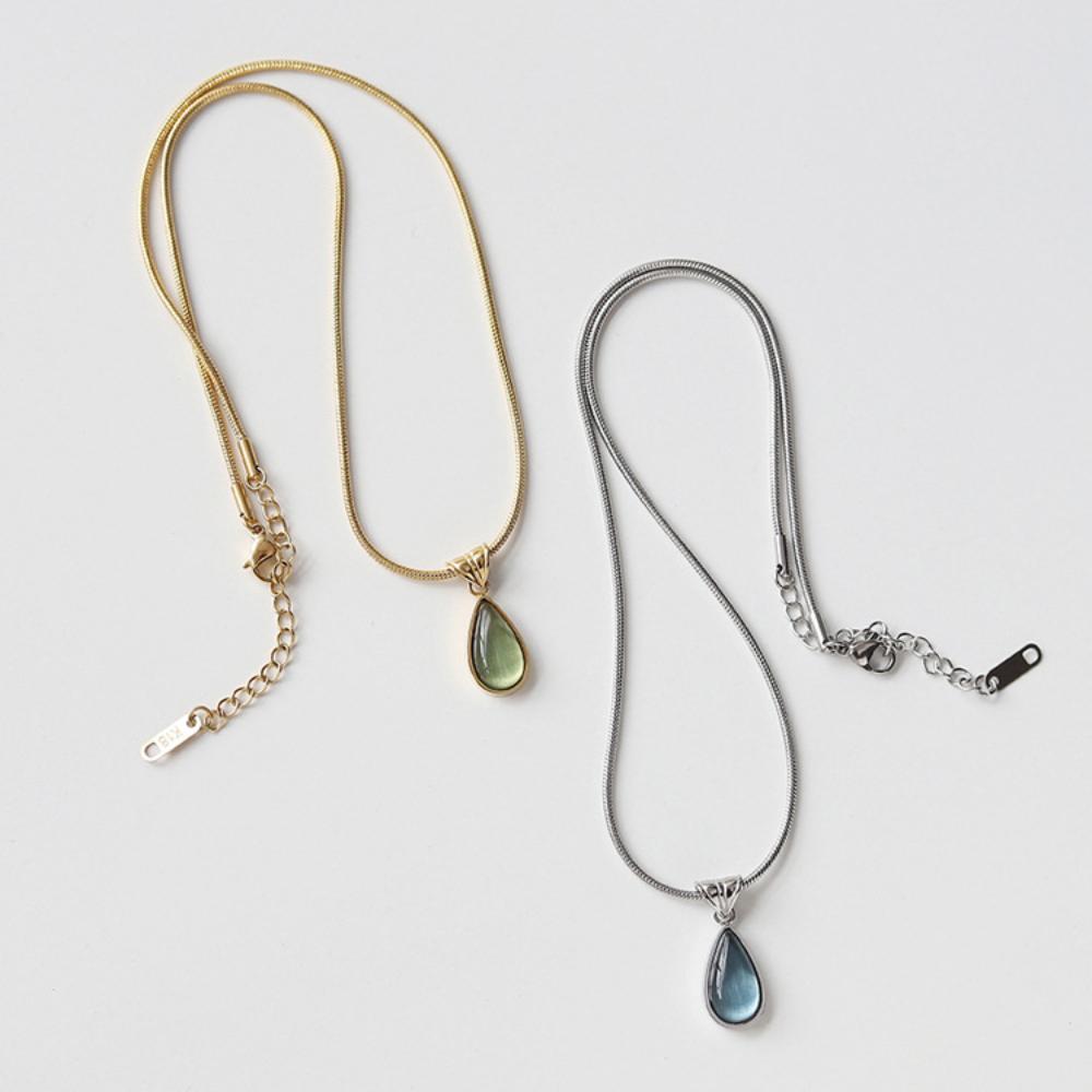 Olive-green Water Drop Neck Chain Colorfast Snake Bone Chain Necklace Drop Pendant Necklace Unisex