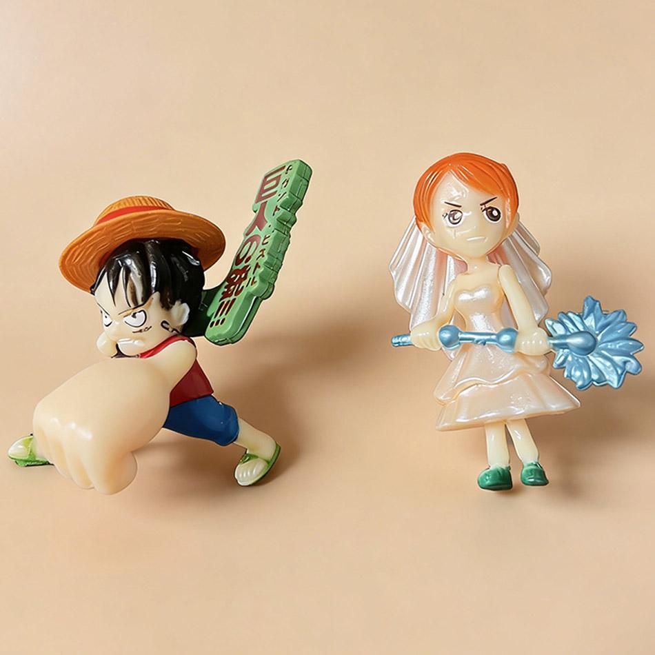 Popular  6Pcs Q Version Small Monkey D Luffy Nami Roronoa Zoro Chopper Usopp Sanji Pvc Action Figures Collectible Model Toys