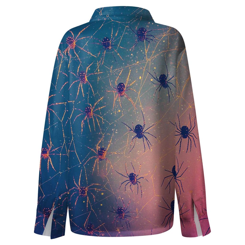 Женская рубашка-блузка с принтом и пуговицами, длинный рукав, повседневный базовый рубашечный воротник, обычный топ