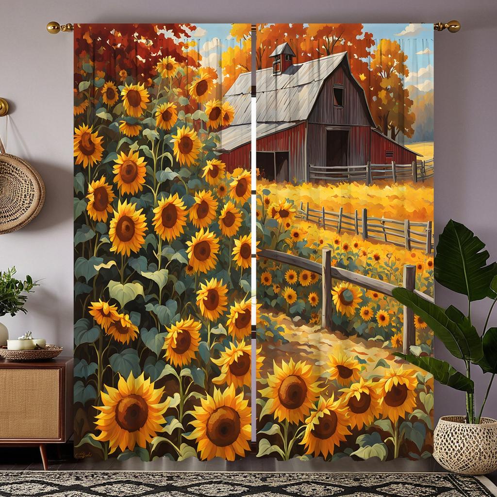 2 шт. HD Country Cottage Pastoral Sunflower шторы Желтые галстуки цифровые печатные шторы Стиль украшения дома Украсьте гостиную