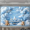 2D плотная сине-белая ткань для фона на тему воздушного шара, плюшевого мишки, самолета, синее небо и белые облака