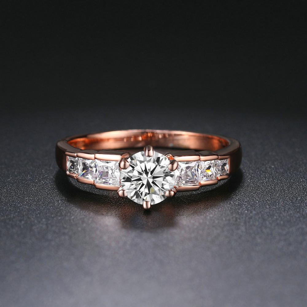 Six Claw Crystal Wedding Rings For Women Rose Gold Color Couple Ring Jewelry Wholesale DWR680