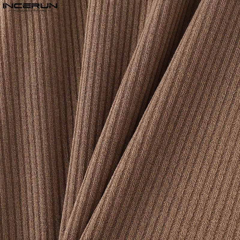 INCERUN Мужские повседневные трикотажные топы с глубоким V-образным вырезом и длинным рукавом