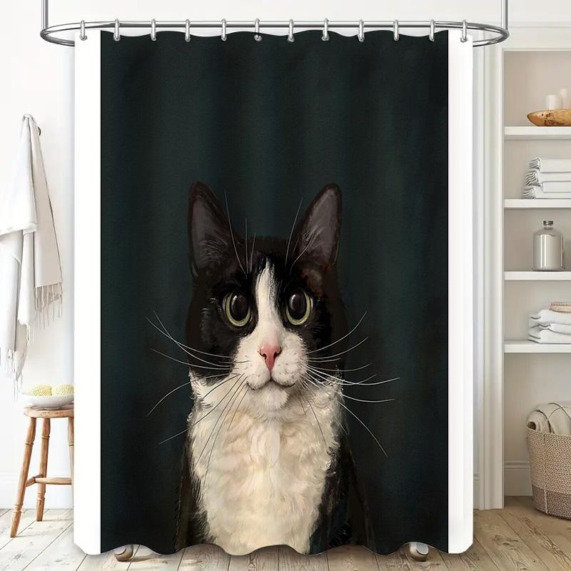 Шторка для душа с котиком Милый котенок Декор для ванной Стирка, водонепроницаемая ткань Подарок любителю животных Украшение для дома Художественный узор