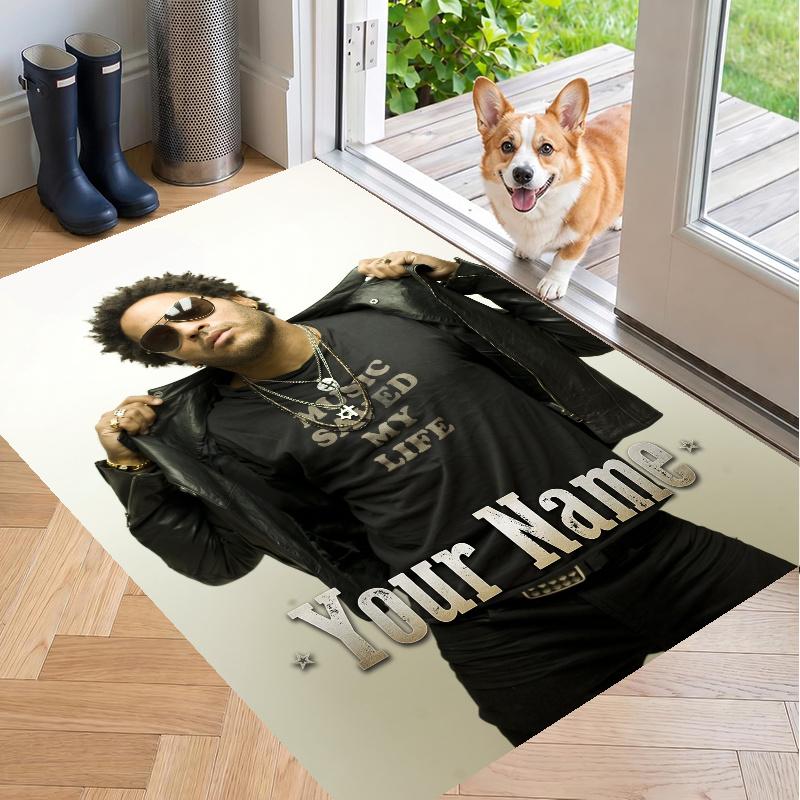 Custom Name Lenny Kravitz Crystal Velvet Floor Rug Personalized Text Soft Carpet Home Decor