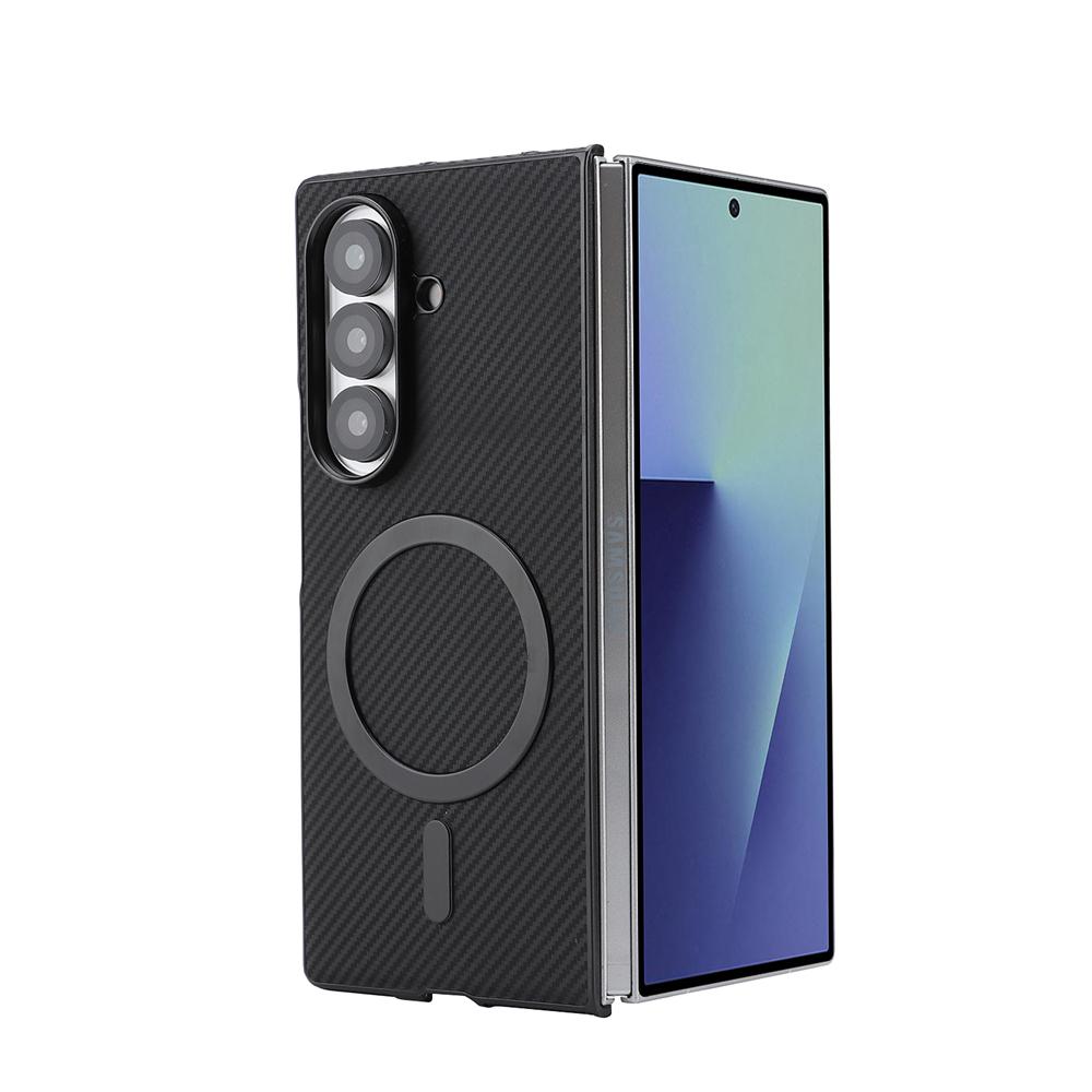 Ударопрочный Ультратонкий Кожаный Чехол из Углеродного Волокна Для Samsung Galaxy Z Fold 7 6 5 4 3 Ретро Бизнес Магнитный Для Magsafe Чехол