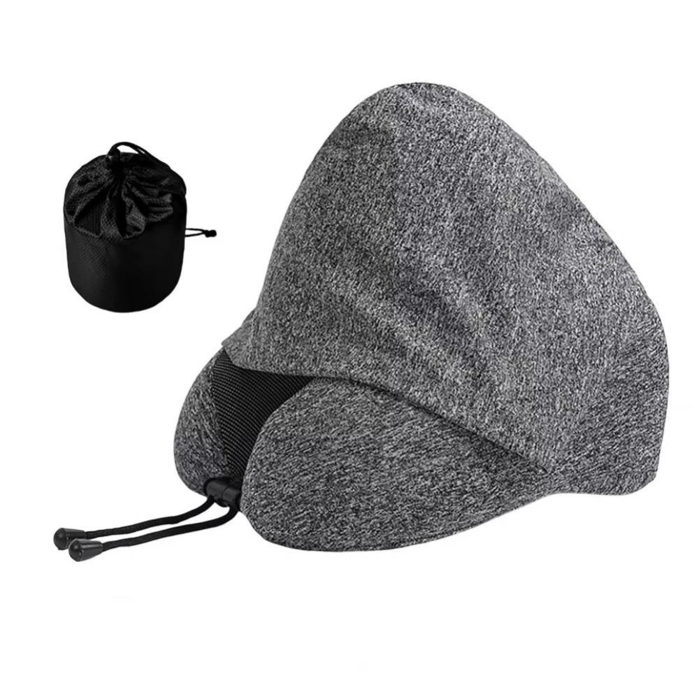 Removable Travel Neck Pillow Adjustable with Storage Bag Hooded Pillow Soft Support Washable Cover U-shaped Pillow with Cap