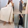 Pleated Dresses O Neck Pullover Dress Women Sexy Vestidos Solid Casual Dress Ankle Length Loose Fit Pockets Summer Folds