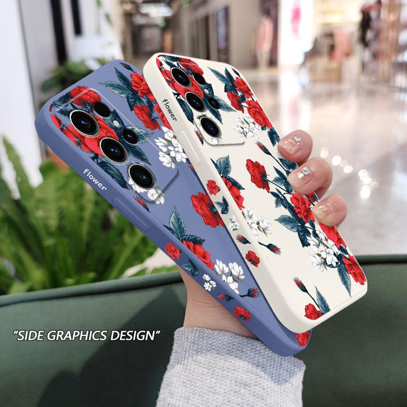 Crimson Roses Phone Case For Samsung Galaxy S25 S24 S23 S22 S21 S20 S10 S10E S9 Ultra Plus FE Note 20 Ultra 10 9 Plus Cover