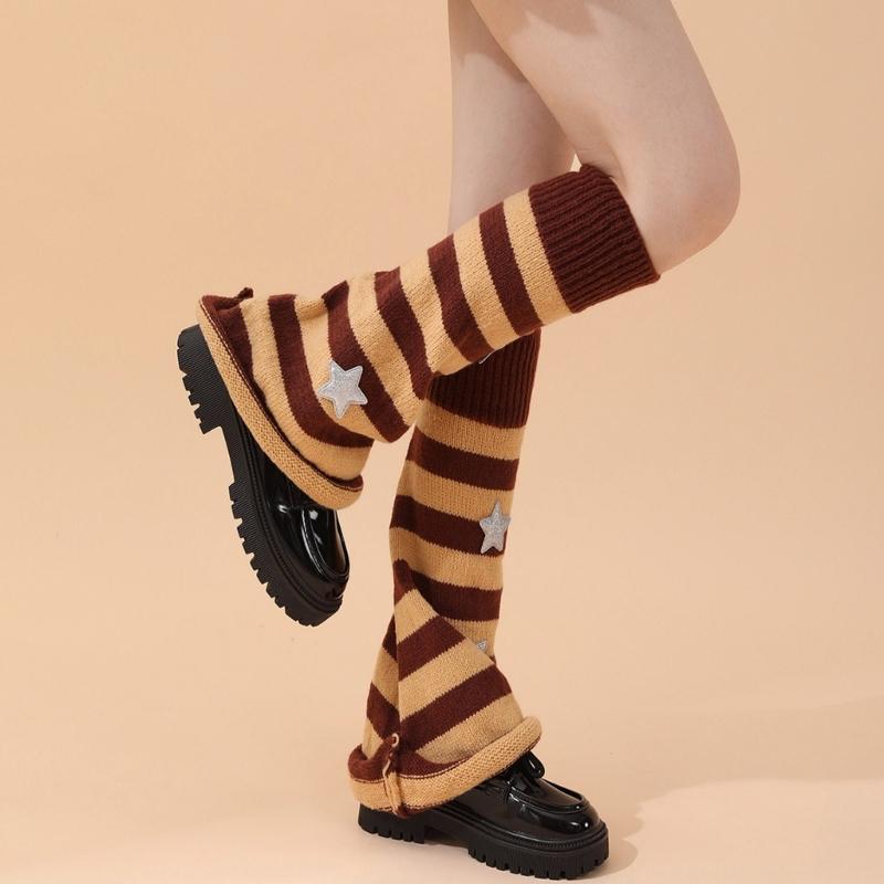Гетры для женщин и девочек, японский стиль, гетры в стиле Лолиты, вязаные длинные носки со звездами, готические чулки в стиле Харадзюку