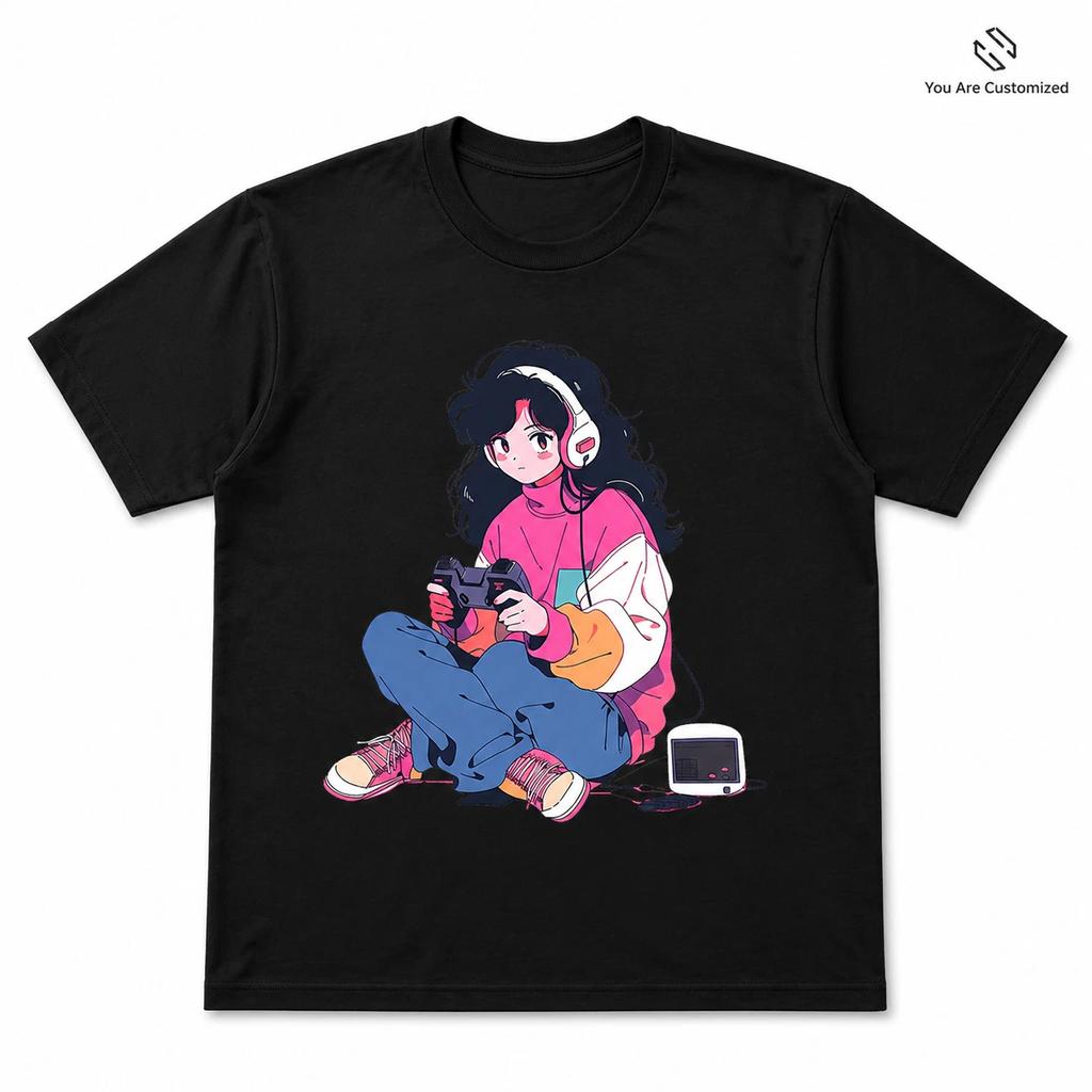 Anime Gamer Girl Graphic T Shirt White Unisex Gaming Manga Style Tee