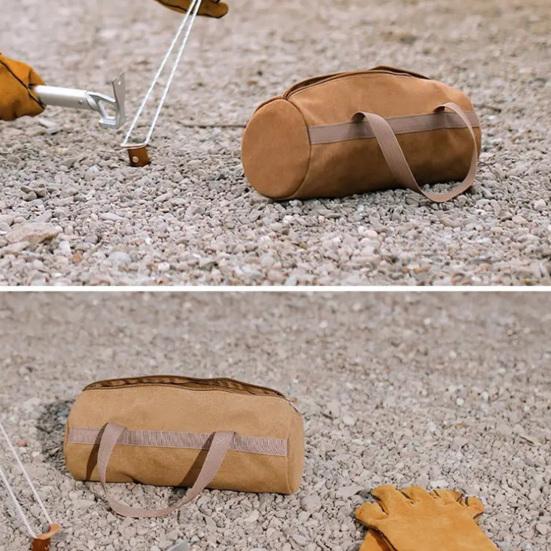 Outdoor Camping Tools Bag with Handle, Tent Stake Peg Rope Storage Pouch, Waterproof Canvas Hiking Gear Organizer Tote with Zipper