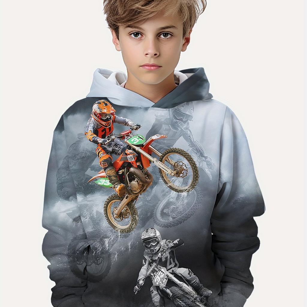 Kids Clothes Boys Hoodies Long Sleeve 3D Motorcyclist Print Children Spring Fall Clothes Casual Stylish Outdoor Boy Clothes Tops